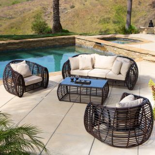 Christopher Knight Home St. Croix Rounded Outdoor 4 piece Wicker