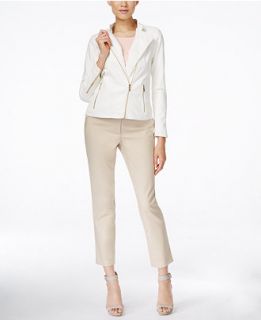 Calvin Klein Faux Leather Moto Jacket, Ribbed Top & Ankle Pants