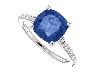 September Birthstone Created Sapphire Engagement Rings in 14kt White Gold 3.75 CT TGW