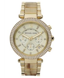 Michael Kors Womens Chronograph Parker Horn Acetate and Gold Tone