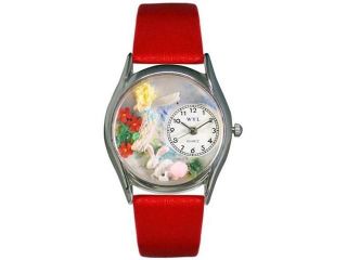 Garden Fairy Red Leather And Silvertone Watch #S1211004