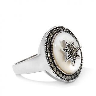 Black Marcasite Star Accented Mother of Pearl Ring   7723532