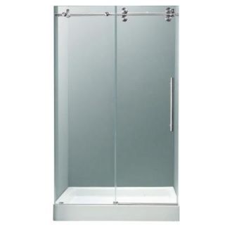 Vigo 59.75 in. x 74 in. Frameless Bypass Shower Door in Chrome with Clear Glass and White Base with Center Drain VG6041CHCL60WM