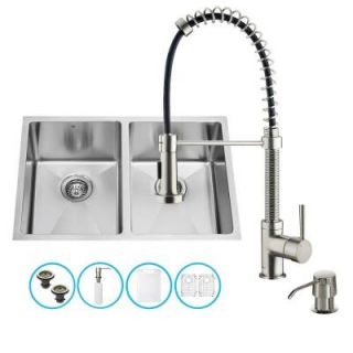 Vigo All in One Undermount Stainless Steel 29 in. Double Bowl Kitchen Sink in Stainless Steel VG15185