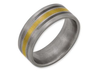 Titanium 14k Gold and Sterling Silver Inlay 8mm Satin Comfort Fit Wedding Band Ring (SIZE 11.5 )