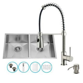Vigo All in One Undermount Stainless Steel 32 in. 0 Hole Double Bowl Kitchen Sink in Stainless Steel VG15155