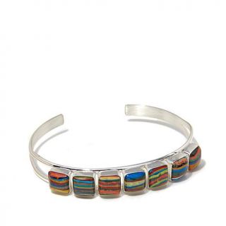 Jay King 7 Stone Rainbow Calsilica Sterling Silver Cuff Bracelet   7902015