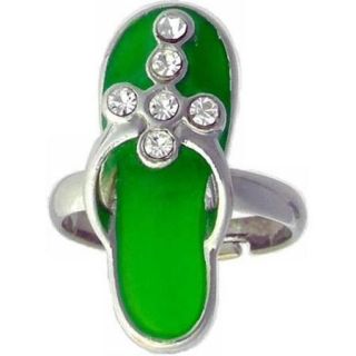 Solid Rock Jewelry 760791 Ring Green Sandal Cross With Crystals Chld Adj 2 4