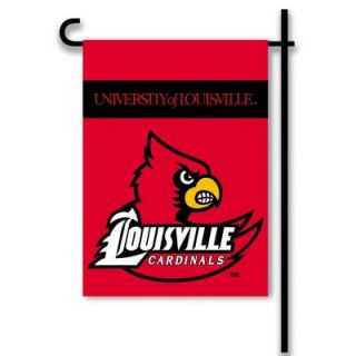 BSI Products NCAA 13 in. x 18 in. Louisville 2 Sided Garden Flag Set with 4 ft. Metal Flag Stand 83032