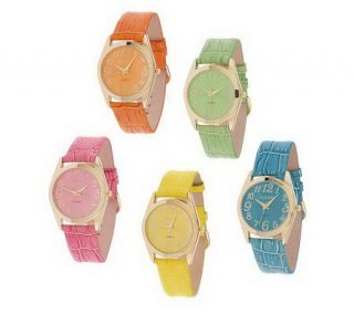 Gossip Set of 5 Genuine Leather Bright Strap Watches —