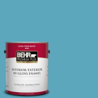 BEHR Premium Plus 1 gal. #T15 11 Sonic Blue Hi Gloss Enamel Interior/Exterior Paint 840001