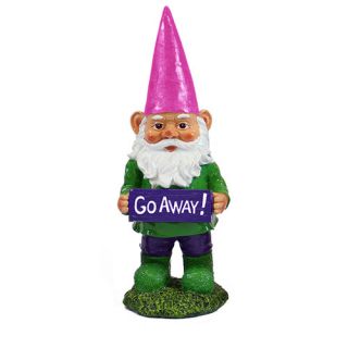 Gnome with Go Away Sign Garden Statue