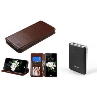 Insten Leather Wallet Case with Card slot & Photo Display For LG K7   Brown (+ 6000mAh Powerbank)