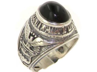 Gents Solid 925 Sterling Silver Cabochon Mens Mans Onyx Signet USA American Airforce Ring   Size 12.25   Finger Sizes 7 to 15 Available