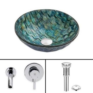 Vigo Glass Vessel Sink in Oceania and Olus Wall Mount Faucet Set in Chrome VGT824