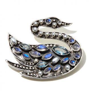 Nicky Butler 2.60ct Moonstone and Multigemstone Sterling Silver "Swan" Brooch   8034828