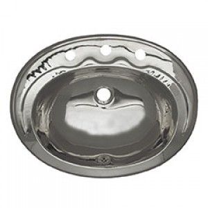 Whitehaus WH614ABL Smooth oval drop in basin with overflow   Polished Stainless Steel