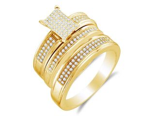 10K Yellow Gold Diamond Trio 3 Ring His & Hers Set   Emerald Shape Center Setting w/ Micro Pave Set Round Diamonds   (2/5 cttw, G H, SI2)   SEE "OVERVIEW" TO CHOOSE BOTH SIZES