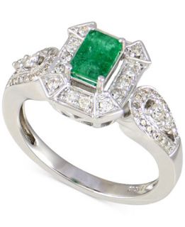 Emerald (1/2 ct. t.w.) and Diamond (1/3 ct. t.w.) Ring in 14k White