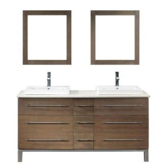 Studio Bathe Ginza 63 in. Vanity in Smoked Ash with Nougat Quartz Vanity Top in Smoked Ash and Mirror GINZA 63 SMOKED ASH NOUGAT