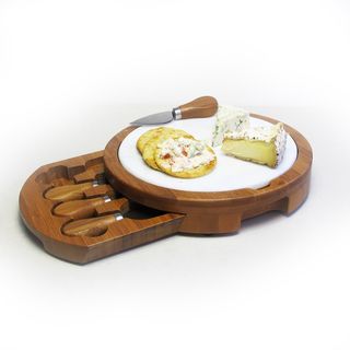American Atelier Marble and Bamboo Cheeseboard with 4 Knives