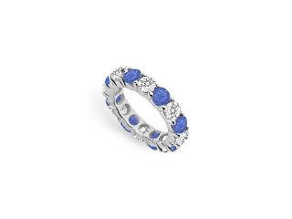 Diamond and Sapphire Eternity Band14K White Gold 5.00 CT TGW Fifth Wedding Anniversary Rings
