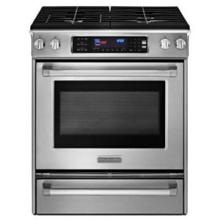 KitchenAid Pro Line Series 4.1 cu. ft. Slide In Gas Range with Self Cleaning Convection Oven in Stainless Steel KGSS907XSP