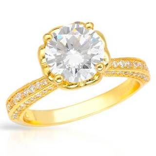 carat Cubic Zirconia/ 18K/925 Gold plated Silver Ring  