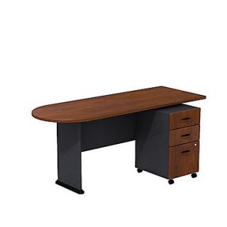 Bush Business Cubix 72W Peninsula Desk with 3 Drawer Mobile Pedestal, Hansen Cherry/Galaxy