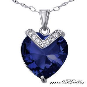 Mabella 10.84 cttw Heart Cut 15mm Created Blue Sapphire Pendant in Sterling Silver with 18 Chain    VC P006CBS