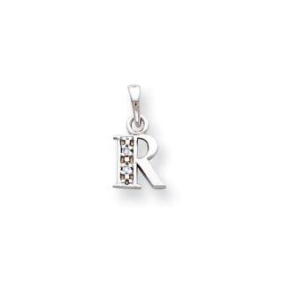 14K White Gold Polished .01ct Diamond Initial R Charm (0.6in)