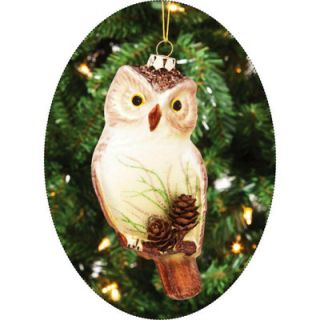 Cypress Molded Glass Owl Ornament with Pinecone