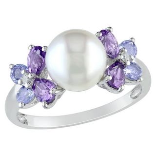 5mm Freshwater Cultured Pearl with Amethyst, Tanzanite and Diamond