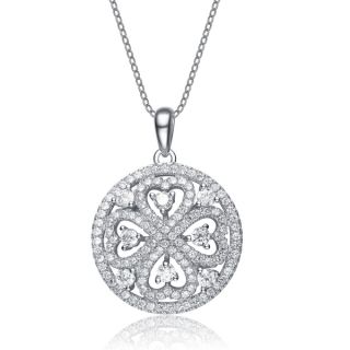 Collette Z Sterling Silver Cubic Zirconia Round Flower Necklace