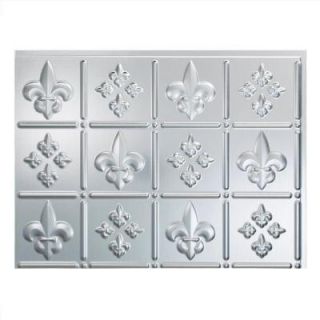 Fasade 24 in. x 18 in. Fleur de Lis PVC Decorative Tile Backsplash in Brushed Aluminum B66 08