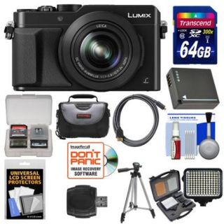 Panasonic Lumix DMC LX100 4K Wi Fi Digital Camera (Black) with 64GB Card + Case + Video Light & Flash Set + Battery + Tripod + Kit