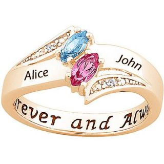 Sterling Silver with 18K Gold Overlay Personalized Couple's Birthstone Ring with Diamond Accents