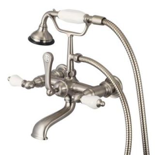 Water Creation 3 Handle Vintage Claw Foot Tub Faucet with Hand Shower and Porcelain Lever Handles in Brushed Nickel F6 0010 02 PL