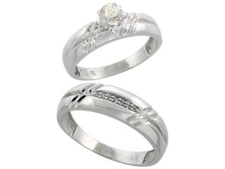 10k White Gold 2 Piece Diamond wedding Engagement Ring Set for Him and Her, 5.5mm & 6mm wide
