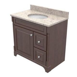 KraftMaid 36 in. Vanity in Autumn Blush with Natural Quartz Vanity Top in Shadow Swirl and White Basin VC3621RS7.SSW.7118PN,AD3C4,ABC