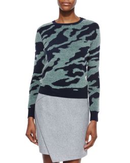 Carven Textured Camo Wool Pullover & Mid Rise Flannel Envelope Skirt