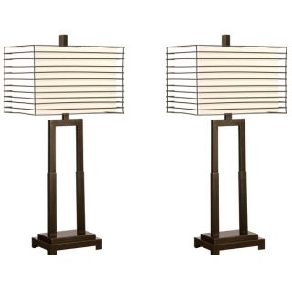 Modern Open Base Table Lamp with Wired Metal Frame Shade (Set of 2)