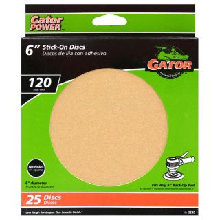 Gator 25 Pack 6 in W x 6 in L 120 Grit Commercial Stick On Sanding Disc Sandpaper