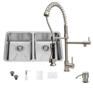Vigo All in One Undermount Stainless Steel 29 in. Double Bowl Kitchen Sink in Stainless Steel VG15230