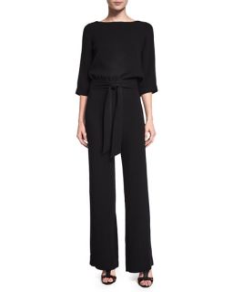 Diane von Furstenberg Gwynne 3/4 Sleeve Crepe Jumpsuit, Black