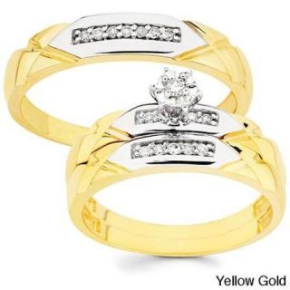 10k Gold 1/6ct TDW His and Her Diamond Wedding Ring Set (H I, I1) White, Women's 5.5, Men's 11