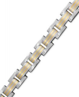 Mens Stainless Steel and 14k Gold Bracelet, Mesh Inlay Bracelet