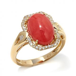 Rarities: Fine Jewelry with Carol Brodie 14K Gold Oval Red Coral Cabochon and W   7932557
