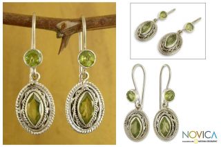 Sterling Silver Springtime Muse Peridot Dangle Earrings (India