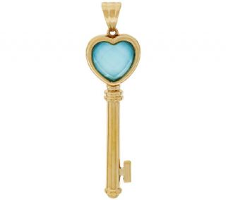 14K Gold Sleeping Beauty Turquoise Doublet Key Pendant —